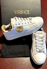 VERSACE JEANS COUTURE Leather White/Gold Medallion Sneaker EU39 10 inches  397
