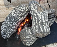 Wood like 4 Piece Ceramic Logs for Gas Ethanol Stoves, Fire-Pit Or Fireplace