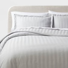 3pc King Luxe Striped Damask Duvet Cover and Sham Set Light Gray