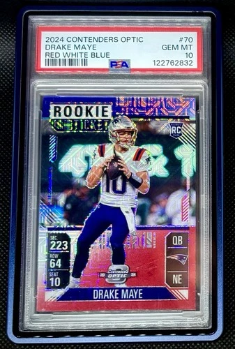 2024 CONTENDERS OPTIC DRAKE MAYE RED WHITE BLUE PRIZM RC #01/13 PSA 10 POP 2