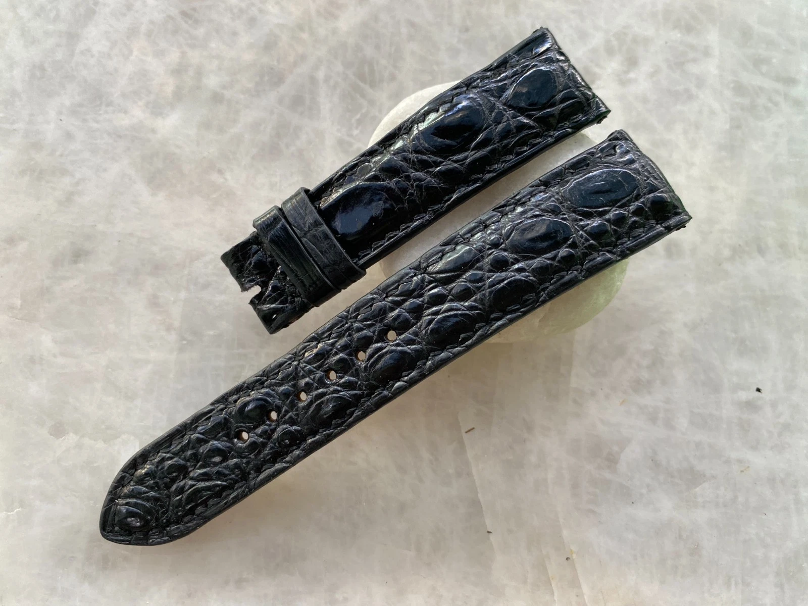 20mm/18mm Black Alligator Crocodile Print Leather Watch Strap Band