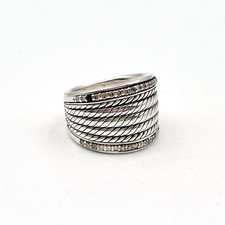 David Yurman Sterling Diamond Wheaton Band Cable Ring Size 7.25 - Missing Stone