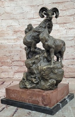 Big Horn Sheep Ram Game Hunter Wildlife Art Aries Bronze Marble Sculpture Decor