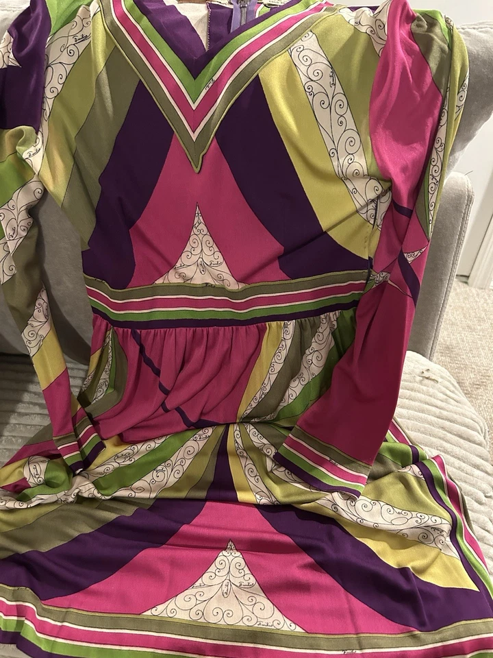 Emilio Pucci Vtg Mid 1960s Dress Classic Geo Design Hot Pink , Purple & Fushia - Image 4 of 4