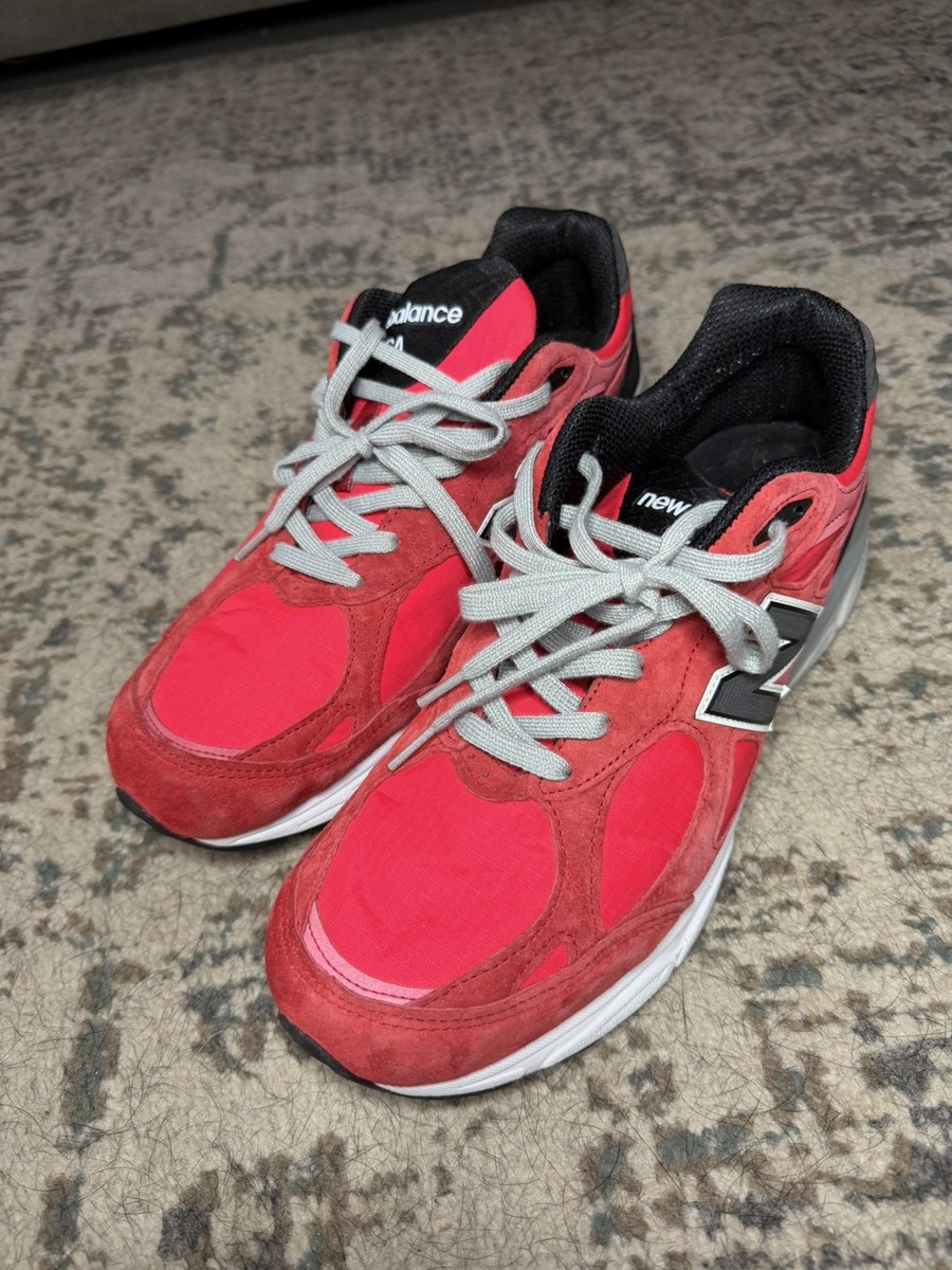 New Balance 990v3 Made in USA Red Suede Black Mens Sneakers
