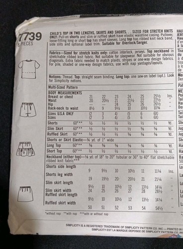 SIMPLICITY 7739 2-Hour Child's Skirt Top Shorts STRETCH KNITS Size 2-4 UNCUT - Picture 3 of 3