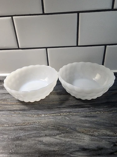 Set Of 2 Vintage Anchor Hocking White Milk Glass Bubble Bowls 4.5" Wide