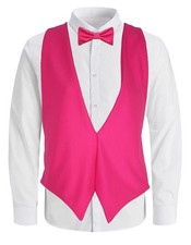 Adults Neon Pink Backless Waistcoat & Bowtie Fancy Dress Costume Accessory
