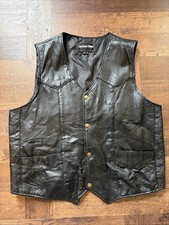 Men's American Unique 4 Button Leather Black Biker Vest Size XL EUC