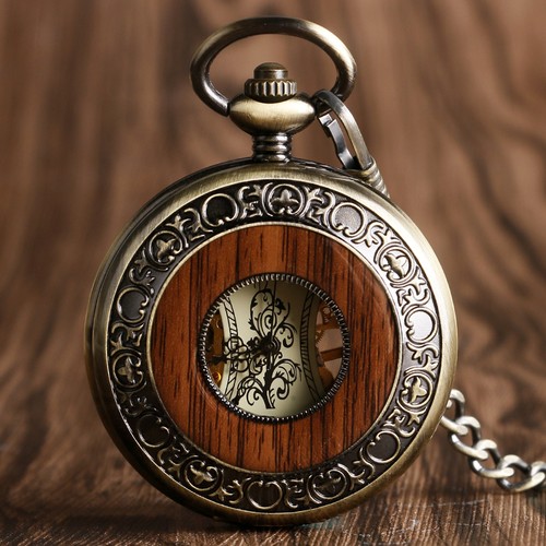 Mens Vintage Style Mechanical Pocket Watch Wind Up Roman Numerals Dial Bronze - Afbeelding 7 van 11