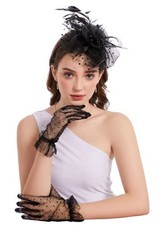 Fascinator Hat Veil Feather Fascinator Tea Party Bridal C-black Hat glove