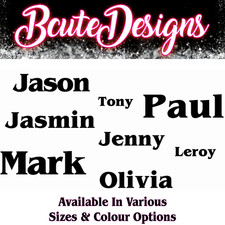 PERSONALISED NAMES WORDS VINYL DECAL STICKERS BOTTLE WINE GLASS MUG BADGE LOCKER