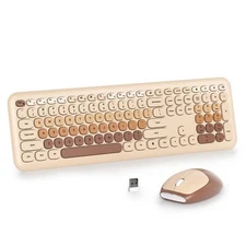 Brown Colorful Wireless Keyboard and Mouse Combo Set 2.4GHz Retro Typewriter ...