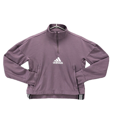 Adidas Sweater Womens Extra Small Purple Logo Cropped Pullover Sweatshirt Ladies
