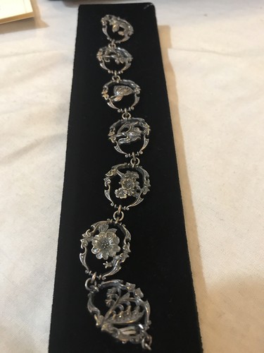 VINTAGE FRANKLIN MINT STERLING SILVER FLOWERS OF FLORENCE BRACELET WITH CASE/COA - Picture 6 of 12