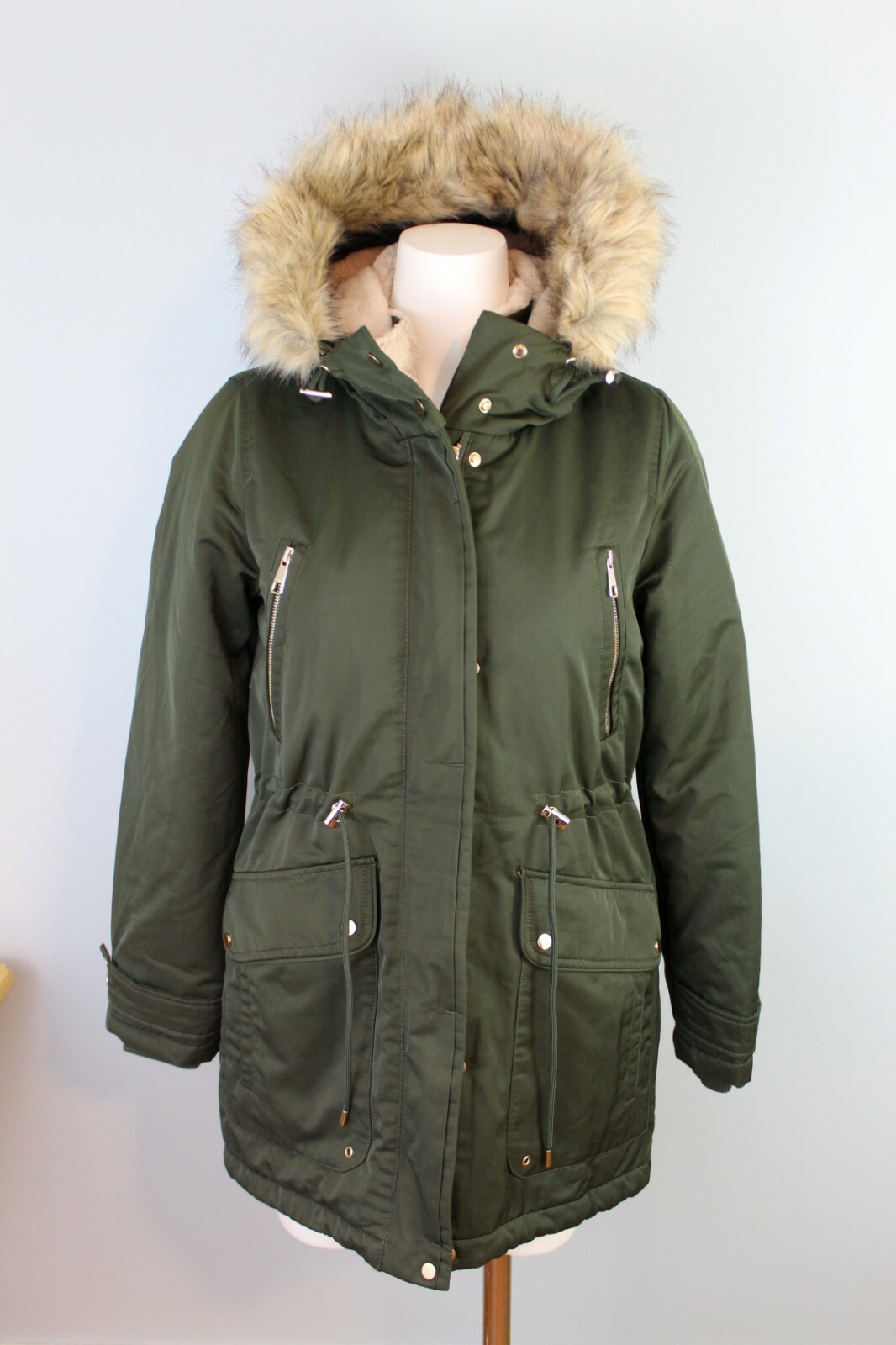 womens green winter coat with fur hood