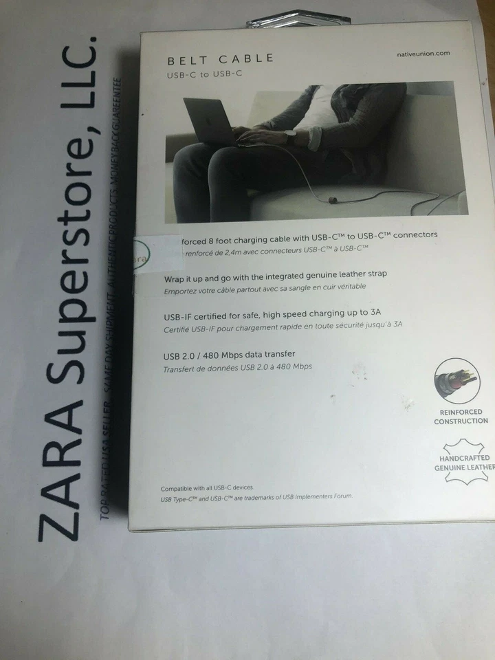 Native Union - 8ft / 2.4m  USB-C to USB-C Cable (Ultra Strength) - Zebra - Image 4 of 4