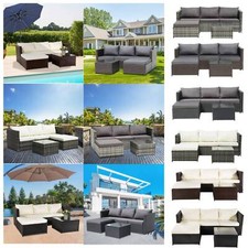 RATTAN GARDEN FURNITURE SET CORNER SOFA LOUNGER TABLE OUTDOOR PATIO CONSERVATORY
