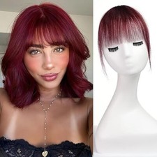 CLIP IN BANGS 100 REAL HUMAN HAIR EXTENSIONS WISPY BANGS - BURGUNDY  ORANGE