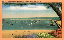 Santa Barbara CA California Yacht Harbor Club Cabrillo Blvd Vtg Postcard F41