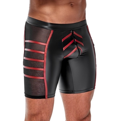 NEK Noir et Rouge Mat Hommes Ajustement Serré Extensible Short Avec Zip Au Avant - Picture 4 of 4