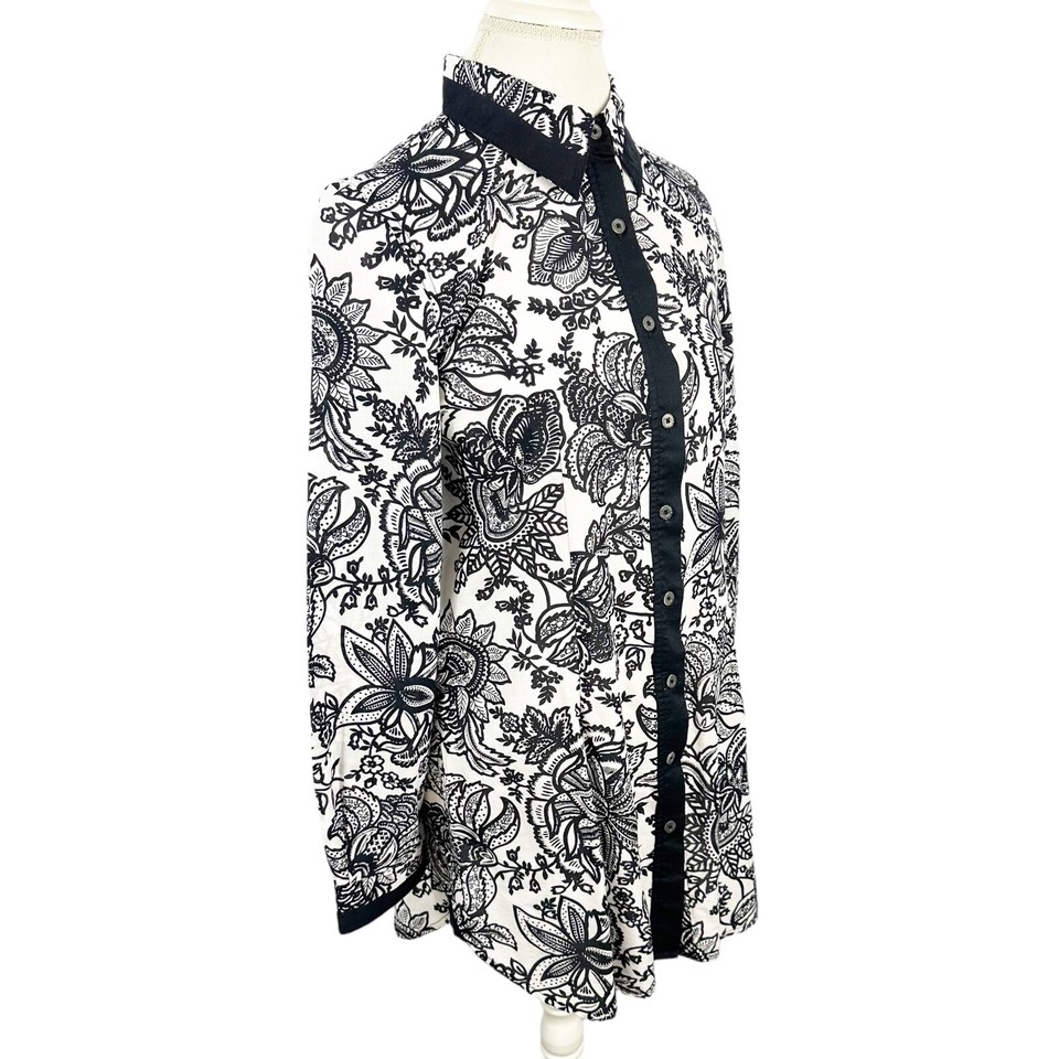 Pell & Co Bold Black and White Floral Button Shirt Tunic Top Cotton