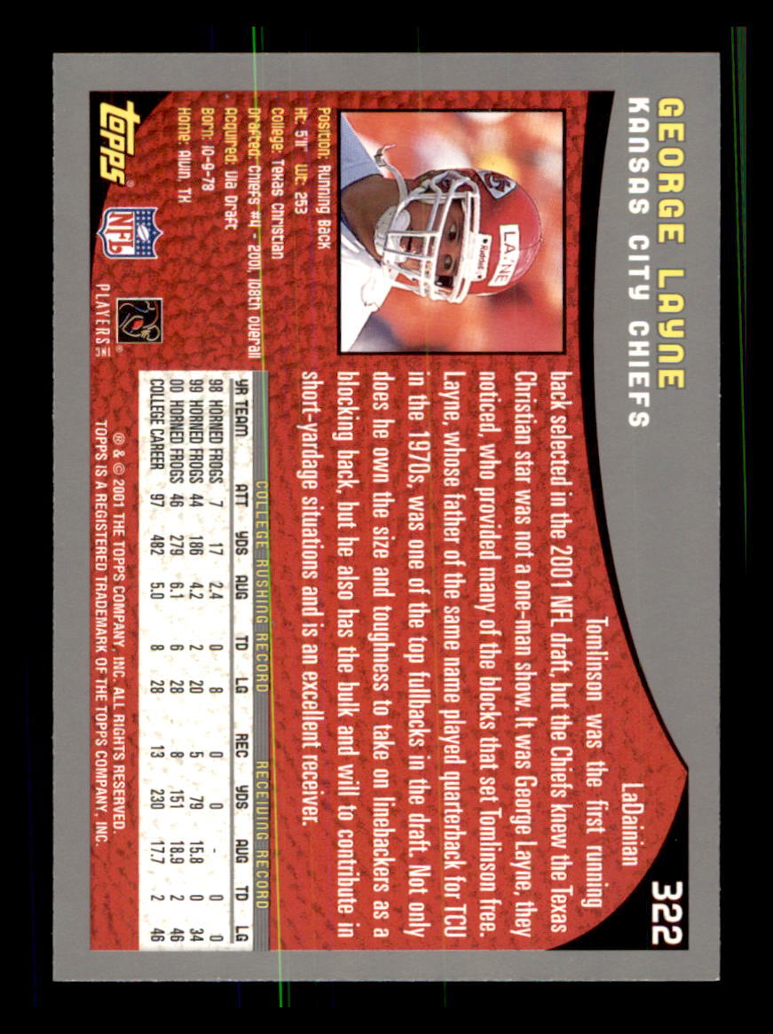 2001 FOOTBALL 2001 Topps George Layne Kansas City Chiefs #322 RC1