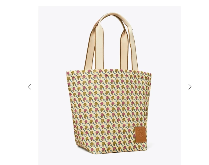 TORY BURCH Ella Gracie Printed Tote LG Bag Ivory Floral Daisy Canvas Leather