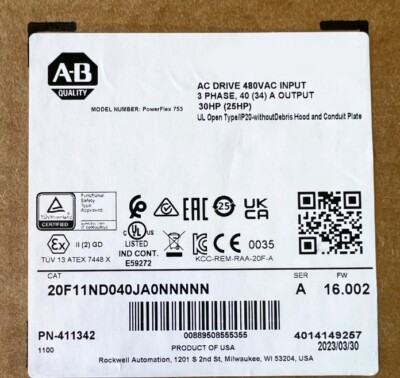 NEW Sealed Allen Bradley 20F11ND040JA0NNNNN PowerFlex753 AC drive