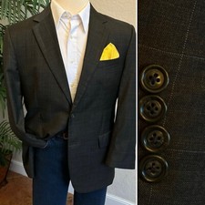 JOS A BANK MENS BLAZER JACKET SIZE 42R SPORT COAT CHARCOAL GRAY WINDOWPANE