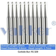 Vakker 10pc Dental Carbide Burs FG 329 Friction Grip High Speed Bur