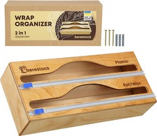 2 In 1 Foil and Plastic Wrap Wax Wooden Organizer w/ Cutter Aluminum Dispenser
