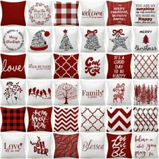 PILLOW COVER Christmas Burgundy Red White Sofa 2-Sided Xmas Cushion Case 18x18"