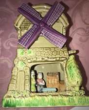Vintage Sankyo Sorgel Japan Ceramic Spinning Windmill Music Box Dutch Woman Man