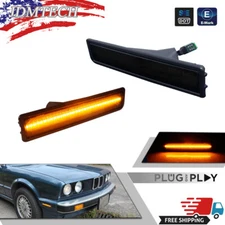 For 1984-91 BMW E30 3 Series Black Front Bumper Side Marker Reflector LED Lights