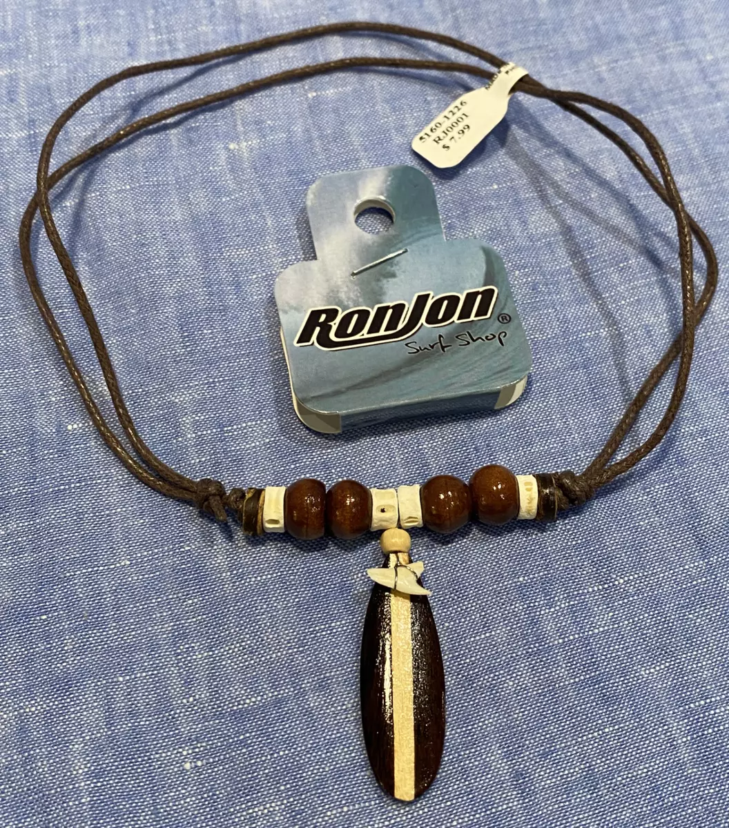 Ron Jon Surf Shop Brown White Beaded Necklace W Surfboard