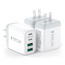 3 Pack USB Wall Charger,Fast USB C Charger Block 4 Port PD Power Ad... Fast Ship