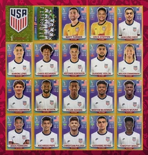2022 Panini FIFA World Cup Qatar Gold Exclusive Stickers  UNITED STATES TEAM