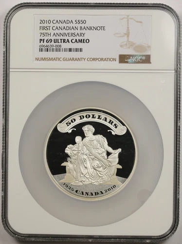 2010 Canada First Canadian Banknote 75th Ann $50 Silver PF 69 Ultra Cameo NGC