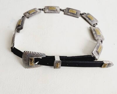Vintage Justin Silver Concho Leather Belt w/Gold Plate  display picture 1