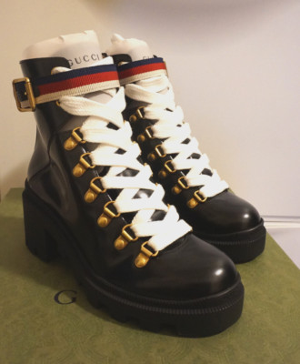 NEW GUCCI  Gucci Sylvie Calfskin Martin Boots Women's Black  34/ 4