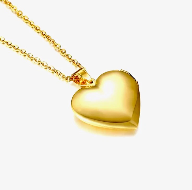 Gold XXL Herz Medaillon Aufklappbar für 2 Fotos mit Halskette Bilder - Bild 3 von 4