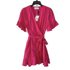 Line + Dot Womens S Cherie Ruffle Mini Wrap Dress Short Sleeve Pink Lined NWT