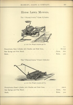 1895 PAPER AD Pennsylvania Open & Closed Cylinder Horse Lawn Mower Peerless