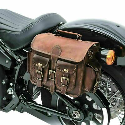 Brown Saddle Panniers 15" Motorcycle Luggage Pouch Vinatge Leather Two Side Bags