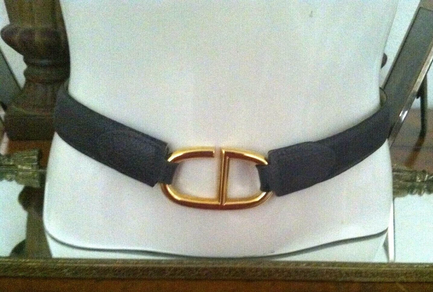 Superbe ceinture cuir bleu/gris Christian Dior vintage années 70 taille 27 1/2  29 1/2