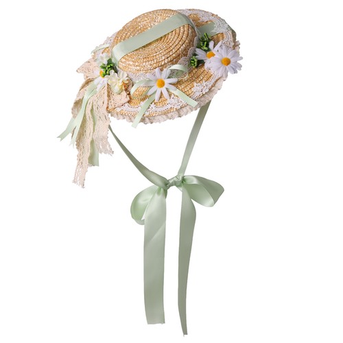 Women Floral Lace Straw Bonnet with 