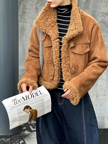 New Retro Womens Lamb Wool Fur Suede Jacket Short Fur Lining Warn Biker Jackets - Picture 8 of 25