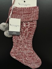 Koolaburra By Ugg Carla Knit Christmas Stocking Red/White Faux Fur Gray Pom Poms
