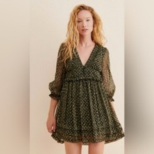 Urban Outfitters green Cheetah Print Chiffon Mini Dress size small